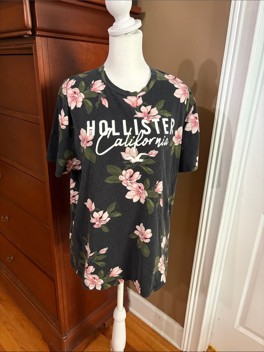 Hollister Black Floral Script Logo Tee